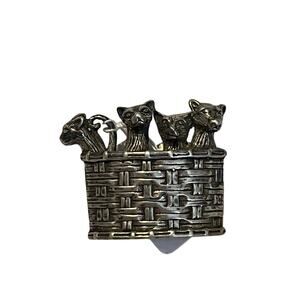 Vintage Jezlaine 925 Sterling Silver Kittens in Basket Brooch